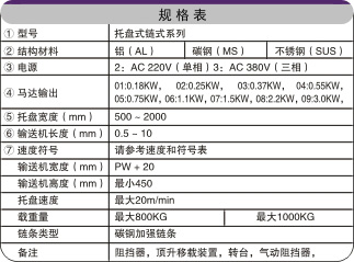 滚珠链板输送机规格表