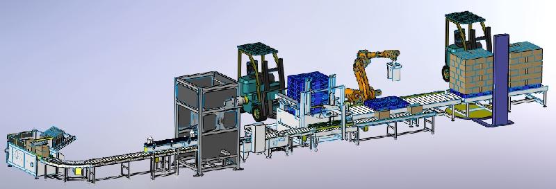 输送、开箱、装箱、封箱、码垛包装生产线方案